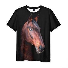 Мужская футболка 3D с принтом Гнедая лошадь в Кировске, 100% полиэфир | прямой крой, круглый вырез горловины, длина до линии бедер | animal | beautiful | black | brown | chocolate | eyes | gloss | horse | look | muzzle | portrait | взгляд | глаза | животное | конь | коричневый | красивый | лоск | лошадь | портрет | скакун | черный | шоколадный