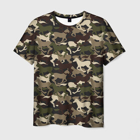 Мужская футболка 3D с принтом Камуфляж в Кировске, 100% полиэфир | прямой крой, круглый вырез горловины, длина до линии бедер | animal | camouflage | cool | herd | horse | khaki | military | военный | животное | камуфляж | конь | лошадь | прикольный | скакун | табун | хаки