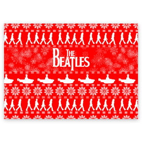 Поздравительная открытка с принтом The Beatles (6) в Кировске, 100% бумага | плотность бумаги 280 г/м2, матовая, на обратной стороне линовка и место для марки
 | beatles | merry christmas | music | rock | the beatles | yellow submarine | битлз | джон леннон | легенда | музыка | новогодний свитшот | новый год | пит бест | рок