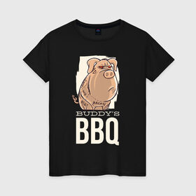 Женская футболка хлопок с принтом Злая Свинка в Кировске, 100% хлопок | прямой крой, круглый вырез горловины, длина до линии бедер, слегка спущенное плечо | bbq | барбекю | еда | мясо | свинина | свиньи | свинья | шашлык