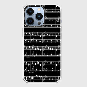 Чехол для iPhone 13 Pro с принтом Ноты в Кировске,  |  | black | melody | music | music lover | musician | notes | white | белый | классический | мелодия | меломан | музыка | музыкант | ноты | черный