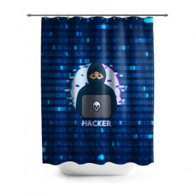 Штора 3D для ванной с принтом Хакер в Кировске, 100% полиэстер | плотность материала — 100 г/м2. Стандартный размер — 146 см х 180 см. По верхнему краю — пластиковые люверсы для креплений. В комплекте 10 пластиковых колец | hacker | hacknet | взлом | виртуальность | кибер | киберпанк | программист | хакер