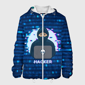 Мужская куртка 3D с принтом Хакер в Кировске, ткань верха — 100% полиэстер, подклад — флис | прямой крой, подол и капюшон оформлены резинкой с фиксаторами, два кармана без застежек по бокам, один большой потайной карман на груди. Карман на груди застегивается на липучку | hacker | hacknet | взлом | виртуальность | кибер | киберпанк | программист | хакер