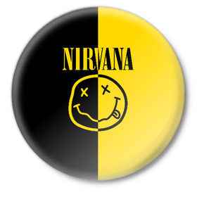 Значок с принтом NIRVANA в Кировске,  металл | круглая форма, металлическая застежка в виде булавки | music | nirvana | rip smile | rock | smile | группа | курт кобейн | музыка | нирвана | рок | смайл