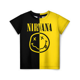 Детская футболка 3D с принтом NIRVANA в Кировске, 100% гипоаллергенный полиэфир | прямой крой, круглый вырез горловины, длина до линии бедер, чуть спущенное плечо, ткань немного тянется | music | nirvana | rip smile | rock | smile | группа | курт кобейн | музыка | нирвана | рок | смайл