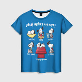 Женская футболка 3D с принтом Что делает меня счастливым в Кировске, 100% полиэфир ( синтетическое хлопкоподобное полотно) | прямой крой, круглый вырез горловины, длина до линии бедер | happy | makes | me | peanuts | snoopy | what | арахис | вудсток | пес | сабака | снупи | собака | чарли браун | щенок