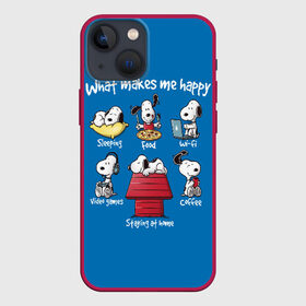 Чехол для iPhone 13 mini с принтом Что делает меня счастливым в Кировске,  |  | happy | makes | me | peanuts | snoopy | what | арахис | вудсток | пес | сабака | снупи | собака | чарли браун | щенок