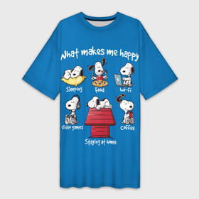 Платье-футболка 3D с принтом Что делает меня счастливым в Кировске,  |  | happy | makes | me | peanuts | snoopy | what | арахис | вудсток | пес | сабака | снупи | собака | чарли браун | щенок