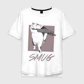Мужская футболка хлопок Oversize с принтом Smug Cat в Кировске, 100% хлопок | свободный крой, круглый ворот, “спинка” длиннее передней части | cat | cats | knife | meme | картинки | котики | коты | кошки | мемы | прикольное