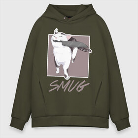 Мужское худи Oversize хлопок с принтом Smug Cat в Кировске, френч-терри — 70% хлопок, 30% полиэстер. Мягкий теплый начес внутри —100% хлопок | боковые карманы, эластичные манжеты и нижняя кромка, капюшон на магнитной кнопке | cat | cats | knife | meme | картинки | котики | коты | кошки | мемы | прикольное