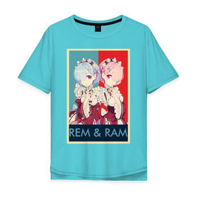Мужская футболка хлопок Oversize с принтом Рем и Рам в Кировске, 100% хлопок | свободный крой, круглый ворот, “спинка” длиннее передней части | аниме | горничная | рам | ре зеро | рем