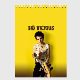 Скетчбук с принтом Sid Vicious в Кировске, 100% бумага
 | 48 листов, плотность листов — 100 г/м2, плотность картонной обложки — 250 г/м2. Листы скреплены сверху удобной пружинной спиралью | Тематика изображения на принте: england | music | my way | no future | sid and nancy | sid vicious | trash | музыка | панк | рок | сид вишес | сид и ненси