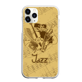 Чехол для iPhone 11 Pro матовый с принтом Jazz в Кировске, Силикон |  | brown | cello | drum | guitar | instrument | jazz | musical | retro | saxophone | sheet music | trumpet | vintage | yellow | барабан | винтаж | виолончель | гитара | джаз | желтый | инструмент | коричневый | музыка | музыкальный | ноты | ретро | сак