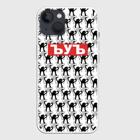 Чехол для iPhone 13 с принтом ЪУЪ в Кировске,  |  | cursed cat | meme | pattern | truxkot19 | мем с котом | мемы | паттерн | прикол | съука | черный кот | ъуъ съука | юмор