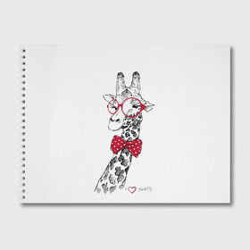 Альбом для рисования с принтом Жираф в Кировске, 100% бумага
 | матовая бумага, плотность 200 мг. | animal | bow tie | cool | giraffe | gray | red | white | белый | галстук  бабочка | животное | жираф | красный | очки | прикольный | серый