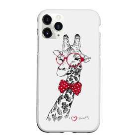 Чехол для iPhone 11 Pro матовый с принтом Жираф в Кировске, Силикон |  | animal | bow tie | cool | giraffe | gray | red | white | белый | галстук  бабочка | животное | жираф | красный | очки | прикольный | серый