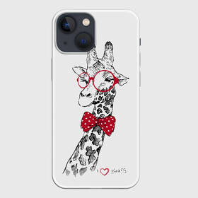 Чехол для iPhone 13 mini с принтом Жираф в Кировске,  |  | animal | bow tie | cool | giraffe | gray | red | white | белый | галстук  бабочка | животное | жираф | красный | очки | прикольный | серый