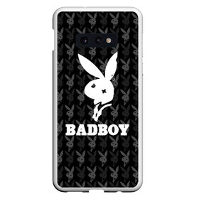 Чехол для Samsung S10E с принтом Bad boy в Кировске, Силикон | Область печати: задняя сторона чехла, без боковых панелей | Тематика изображения на принте: bad boy | bite | bow tie | broken | cool | ear | fighter | logo | man | playboy | rabbit | sign | symbol | white | белый | битый | боец | галстук бабочка | знак | кролик | логотип | любовь | мальчик | мужчина | откушенное | прикольный | сим