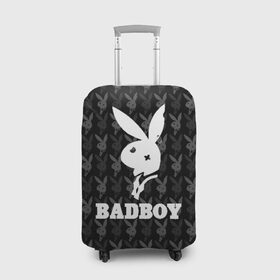 Чехол для чемодана 3D с принтом Bad boy в Кировске, 86% полиэфир, 14% спандекс | двустороннее нанесение принта, прорези для ручек и колес | Тематика изображения на принте: bad boy | bite | bow tie | broken | cool | ear | fighter | logo | man | playboy | rabbit | sign | symbol | white | белый | битый | боец | галстук бабочка | знак | кролик | логотип | любовь | мальчик | мужчина | откушенное | прикольный | сим