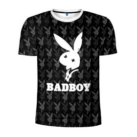 Мужская футболка 3D спортивная с принтом Bad boy в Кировске, 100% полиэстер с улучшенными характеристиками | приталенный силуэт, круглая горловина, широкие плечи, сужается к линии бедра | bad boy | bite | bow tie | broken | cool | ear | fighter | logo | man | playboy | rabbit | sign | symbol | white | белый | битый | боец | галстук бабочка | знак | кролик | логотип | любовь | мальчик | мужчина | откушенное | прикольный | сим
