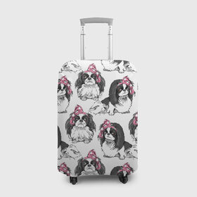 Чехол для чемодана 3D с принтом Японские хины в Кировске, 86% полиэфир, 14% спандекс | двустороннее нанесение принта, прорези для ручек и колес | Тематика изображения на принте: animal | bow | cute | dog | funny | gentle | gray | heart | muzzle | pink | white | бант | белый | животное | забавный | милый | нежный | розовый | сердце | серый | собака