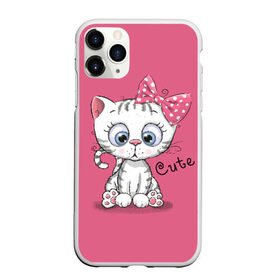 Чехол для iPhone 11 Pro Max матовый с принтом Cute в Кировске, Силикон |  | animal | bow | child | cute | drawing | funny | kitten | look | бант | взгляд | детский | животное | котенок | милый | прикольный | рисунок