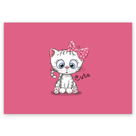Поздравительная открытка с принтом Cute в Кировске, 100% бумага | плотность бумаги 280 г/м2, матовая, на обратной стороне линовка и место для марки
 | animal | bow | child | cute | drawing | funny | kitten | look | бант | взгляд | детский | животное | котенок | милый | прикольный | рисунок