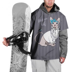Накидка на куртку 3D с принтом Fashion cat в Кировске, 100% полиэстер |  | bird | bow | breed | cat | glamor | look | muzzle | sphinx | style | tail | бант | взгляд | гламур | кошка | порода | птица | стиль | сфинкс | хвост