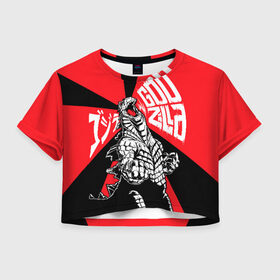 Женская футболка Cropp-top с принтом Godzilla (JAPAN) в Кировске, 100% полиэстер | круглая горловина, длина футболки до линии талии, рукава с отворотами | anime | godzilla | japan | аниме | годзила | годзилла | япония