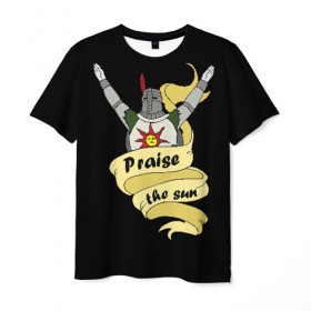 Мужская футболка 3D с принтом Praise the sun в Кировске, 100% полиэфир | прямой крой, круглый вырез горловины, длина до линии бедер | dark souls 3 | дарк соулс | темные души