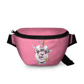 Поясная сумка 3D с принтом Hello llamacorn в Кировске, 100% полиэстер | плотная ткань, ремень с регулируемой длиной, внутри несколько карманов для мелочей, основное отделение и карман с обратной стороны сумки застегиваются на молнию | Тематика изображения на принте: alpaca | animal | carnival | cool | cup | head | horn | ice cream | llama | look | pink | slogan | star | unicorn | waffle | альпака | вафельный | взгляд | голова | единорог | животное | звезда | карнавал | лама | мороженое | привет | прикольный | р