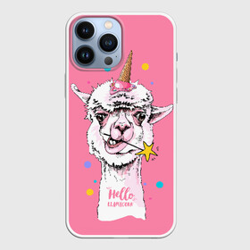 Чехол для iPhone 13 Pro Max с принтом Hello llamacorn в Кировске,  |  | alpaca | animal | carnival | cool | cup | head | horn | ice cream | llama | look | pink | slogan | star | unicorn | waffle | альпака | вафельный | взгляд | голова | единорог | животное | звезда | карнавал | лама | мороженое | привет | прикольный | р