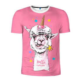 Мужская футболка 3D спортивная с принтом Hello llamacorn в Кировске, 100% полиэстер с улучшенными характеристиками | приталенный силуэт, круглая горловина, широкие плечи, сужается к линии бедра | Тематика изображения на принте: alpaca | animal | carnival | cool | cup | head | horn | ice cream | llama | look | pink | slogan | star | unicorn | waffle | альпака | вафельный | взгляд | голова | единорог | животное | звезда | карнавал | лама | мороженое | привет | прикольный | р