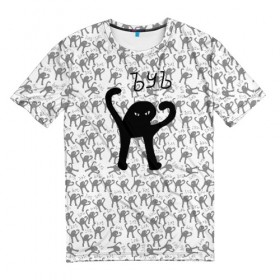 Мужская футболка 3D с принтом ЪУЪ в Кировске, 100% полиэфир | прямой крой, круглый вырез горловины, длина до линии бедер | cursed cat | meme | pattern | truxkot19 | кот мем | мем с котом | мемы | паттерн | прикол | съука | черный кот | ъуъ съука | юмор