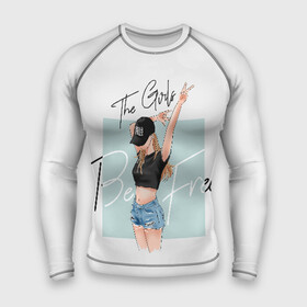 Мужской рашгард 3D с принтом The girls be free в Кировске,  |  | baseball cap | blonde | denim | figure | freedom | gesture | girl | goat | hands | shorts | slim | slogan | topic | v | victoria | victory | бейсболка | блондинка | виктория | девочка | девушка | девушки будут свободны | джинсов | жест | коза | побе