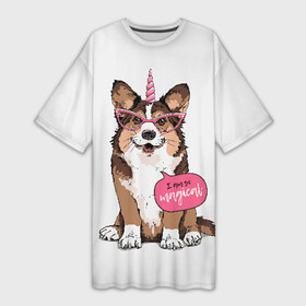 Платье-футболка 3D с принтом I am so magical в Кировске,  |  | animal | breed | dog | funny | horn | im so | inscription | look | magic | masquerade | pink | smile | unicorn | вельш корги кардиган | взгляд | единорог | животное | забавный | магия | маскарад | надпись | очки | порода | прикольный | рог