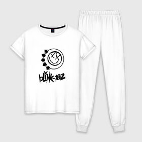 Женская пижама хлопок с принтом BLINK-182 в Кировске, 100% хлопок | брюки и футболка прямого кроя, без карманов, на брюках мягкая резинка на поясе и по низу штанин | 