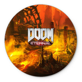 Коврик для мышки круглый с принтом DOOM ETERNAL в Кировске, резина и полиэстер | круглая форма, изображение наносится на всю лицевую часть | doom | doom eternal | game | дум