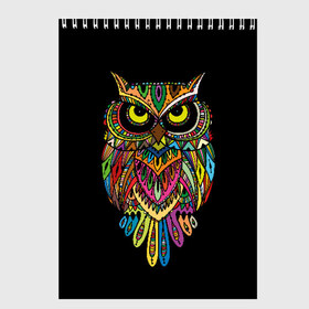 Скетчбук с принтом Сова в Кировске, 100% бумага
 | 48 листов, плотность листов — 100 г/м2, плотность картонной обложки — 250 г/м2. Листы скреплены сверху удобной пружинной спиралью | art | background | big | bird | black | drawing | eyes | multicolored | owl | sight | symbol | wisdom | большие | взгляд | глаза | искусство | мудрость | птица | разноцветный | рисунок | символ | сова | филин | фон | черный