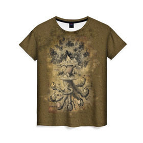 Женская футболка 3D с принтом Дерево жизни в Кировске, 100% полиэфир ( синтетическое хлопкоподобное полотно) | прямой крой, круглый вырез горловины, длина до линии бедер | 3d | 9 миров | абстракция | арт | дерево жизни | индраксиль | песочный