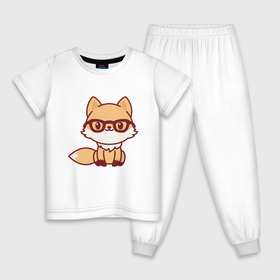 Детская пижама хлопок с принтом Лисенок в очках в Кировске, 100% хлопок |  брюки и футболка прямого кроя, без карманов, на брюках мягкая резинка на поясе и по низу штанин
 | fox | лис | лиса | лисенок | милая | пушистик | рыжая