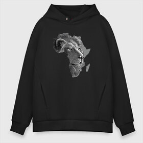 Мужское худи Oversize хлопок с принтом King of Africa в Кировске, френч-терри — 70% хлопок, 30% полиэстер. Мягкий теплый начес внутри —100% хлопок | боковые карманы, эластичные манжеты и нижняя кромка, капюшон на магнитной кнопке | animal | the lion king | африка | взгляд | дикий | животные | зверь | клыки | континент | король | король джунглей | кошка | лев | львица | царь