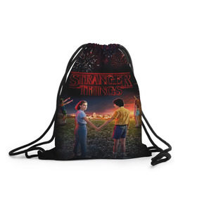 Рюкзак-мешок 3D с принтом STRANGER THINGS в Кировске, 100% полиэстер | плотность ткани — 200 г/м2, размер — 35 х 45 см; лямки — толстые шнурки, застежка на шнуровке, без карманов и подкладки | 011 | down | eleven | netflix | season | series | strange | stranger | things | upside | дела | дина | загадочные | монстр | монстры | одиннадцать | очень | сезон | сериал | сериалы | события | странные | ужасы