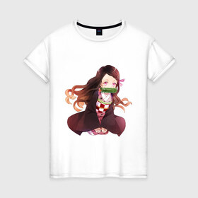 Женская футболка хлопок с принтом Нэзуко Камадо в Кировске, 100% хлопок | прямой крой, круглый вырез горловины, длина до линии бедер, слегка спущенное плечо | аниме | клинок | нэзуко камадо | рассекающий демонов