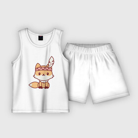 Детская пижама с шортами хлопок с принтом Лисенок индеец в Кировске,  |  | Тематика изображения на принте: fox | лис | лиса | лисенок | лисица | милая | пушистик | рыжая