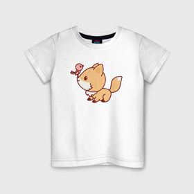 Детская футболка хлопок с принтом Лисенок с птичкой на носу в Кировске, 100% хлопок | круглый вырез горловины, полуприлегающий силуэт, длина до линии бедер | fox | лис | лиса | лисенок | лисица | милая | пушистик | рыжая