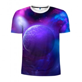 Мужская футболка 3D спортивная с принтом Неоновый Космос в Кировске, 100% полиэстер с улучшенными характеристиками | приталенный силуэт, круглая горловина, широкие плечи, сужается к линии бедра | Тематика изображения на принте: galaxy | neon | space | stars | астрономия | галактика | звезды | космос | неон | планеты | созвездие
