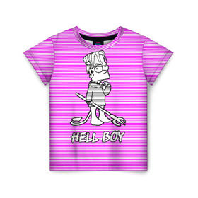 Детская футболка 3D с принтом Lil Peep (Hell Boy) в Кировске, 100% гипоаллергенный полиэфир | прямой крой, круглый вырез горловины, длина до линии бедер, чуть спущенное плечо, ткань немного тянется | alone | boy | hell | hell boy | lil | lil peep | peep | rap | sad | лил пип | маленький пип | пип | реп | рэп