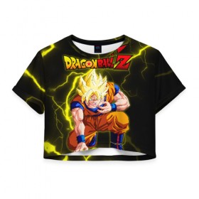 Женская футболка Cropp-top с принтом Dragon Ball (2) в Кировске, 100% полиэстер | круглая горловина, длина футболки до линии талии, рукава с отворотами | Тематика изображения на принте: anime | ball | dragon | dragon ball | manga | son goku | аниме | дракон | жемчуг | жемчуг дракона | манга | мяч | сон гоку