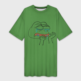 Платье-футболка 3D с принтом PepeCry в Кировске,  |  | feels bad man | feels good man | pepe | pepe the frog | sad pepe | грустная лягушка | пепе